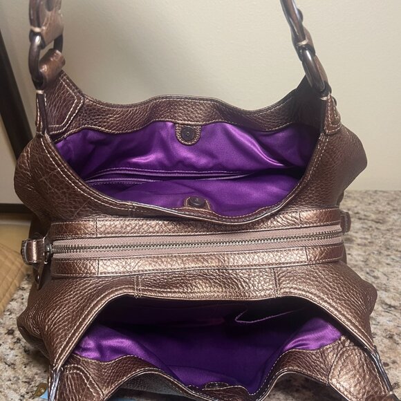 Coach Maggie #14313 Metallic Bronze Leather Bag & Wallet - Picture 7 of 16